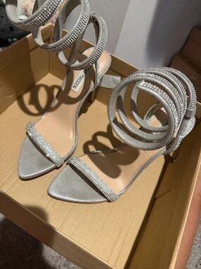 Steve Madden Silver Crystal Spiral-Ankle High Heels